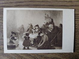 Alte Postkarte mit Andachtsszene, Selig seid ihr Armen