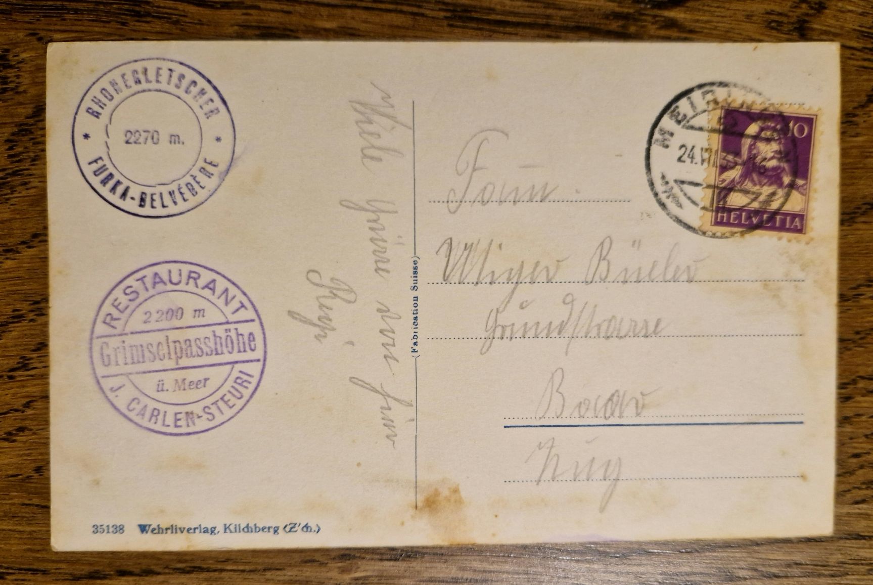 Cartes postales: Grimselstrasse 1933, Stempel Grimselpasshöhe, n. Baar – D'occasion à Ebikon par Donar50 1