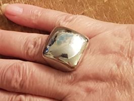 Ring Hingucker silberfarben Lagenlook, quadratisch abgerund.