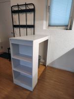 White Bar Table with Integrated Storage Shelves