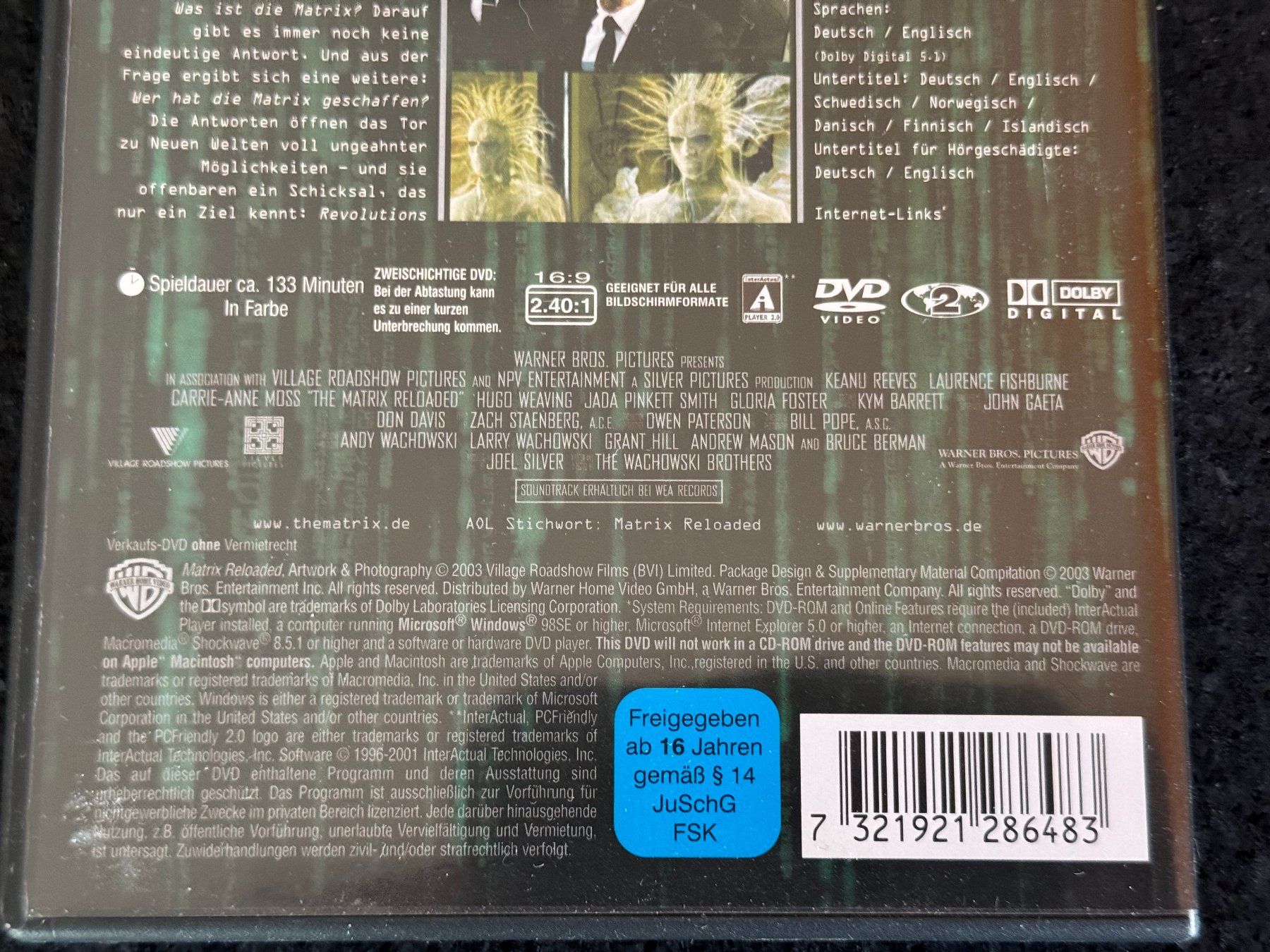 Tutti i DVDs: MATRIX RELOADED 2DVD Disc's Edition DE/EN – Usato da Fribourg venduto da tschjoly 3