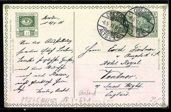 Cancelleria postale: Ganzsache PP27 C121 /023: Dresden, Inter – Usato da Berlin venduto da bartko-reher 1