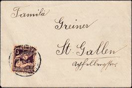 1916 Freiburgerin Nr. J4 auf Brief mit Vollstpl. KREUZLINGEN