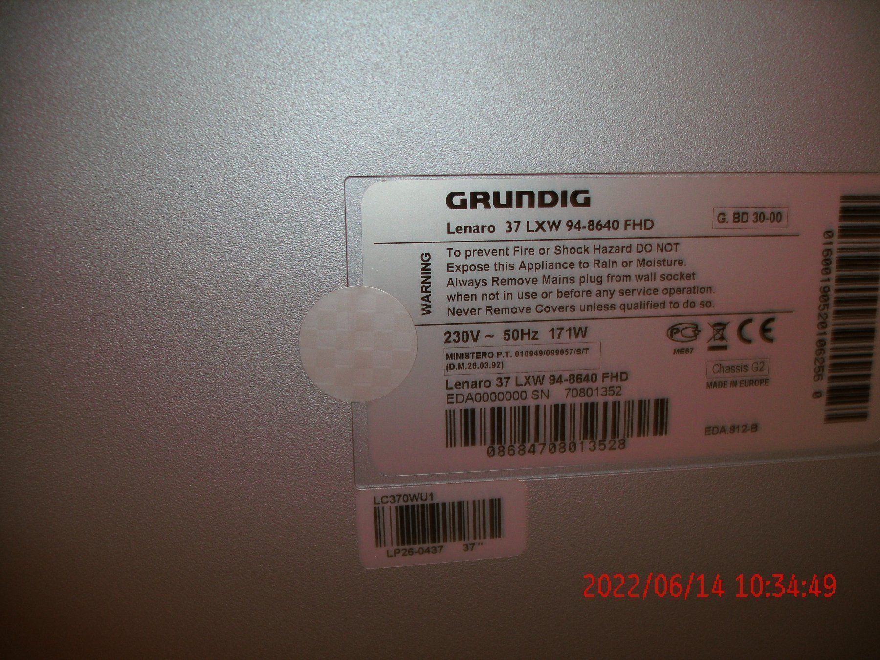 Fernseher: Fernseher, Grundig, Bild gröse 94 cm – Gebraucht aus Densbüren von Gruebli6 1