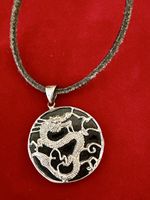 Sterling silver unisex pendant black onyx leather cord