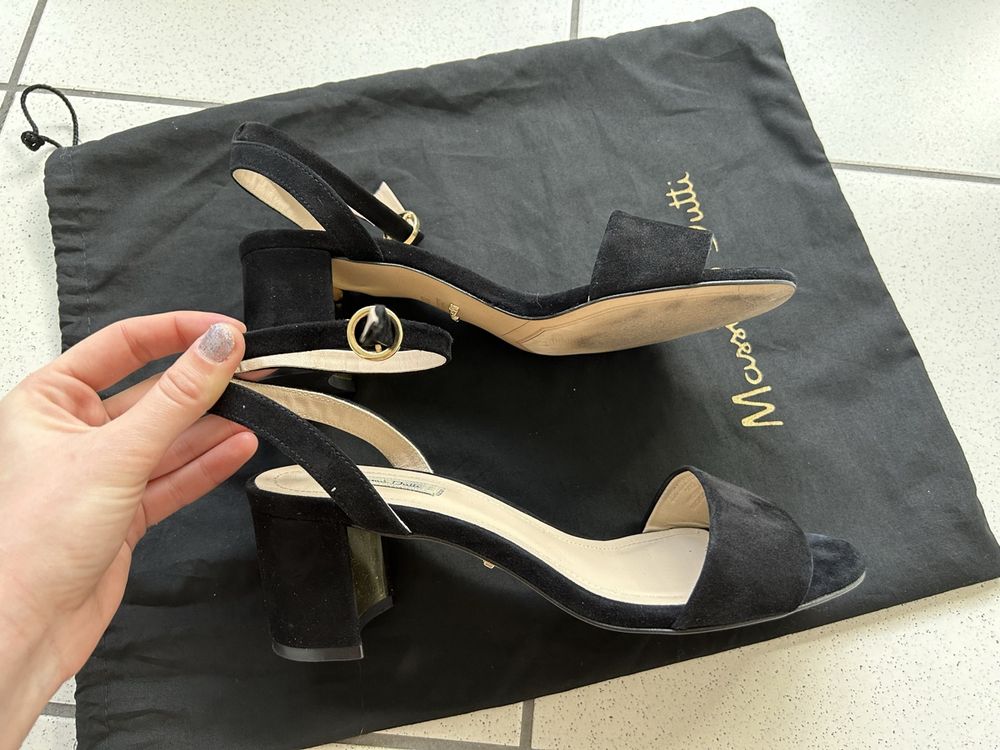 Massimo Dutti elegant mid-heel suede leather sandals 38 5
