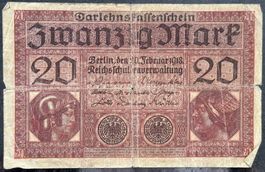 Alte 20 Mark Banknote - Darlehenskassenschein, 1918
