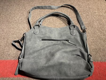 Damen Handtasche Grau Kunstleder mit Reissverschluss 40cm