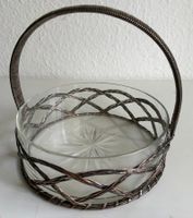 Versilberte Anbietschale Henkelschale original Glaseinsatz