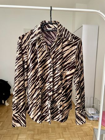 Vintage Velours Hemd / Bluse mit Tiger / Zebra Muster