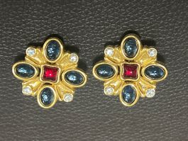 Vintage Ohrclips 90er mit blauen und roten Steinen