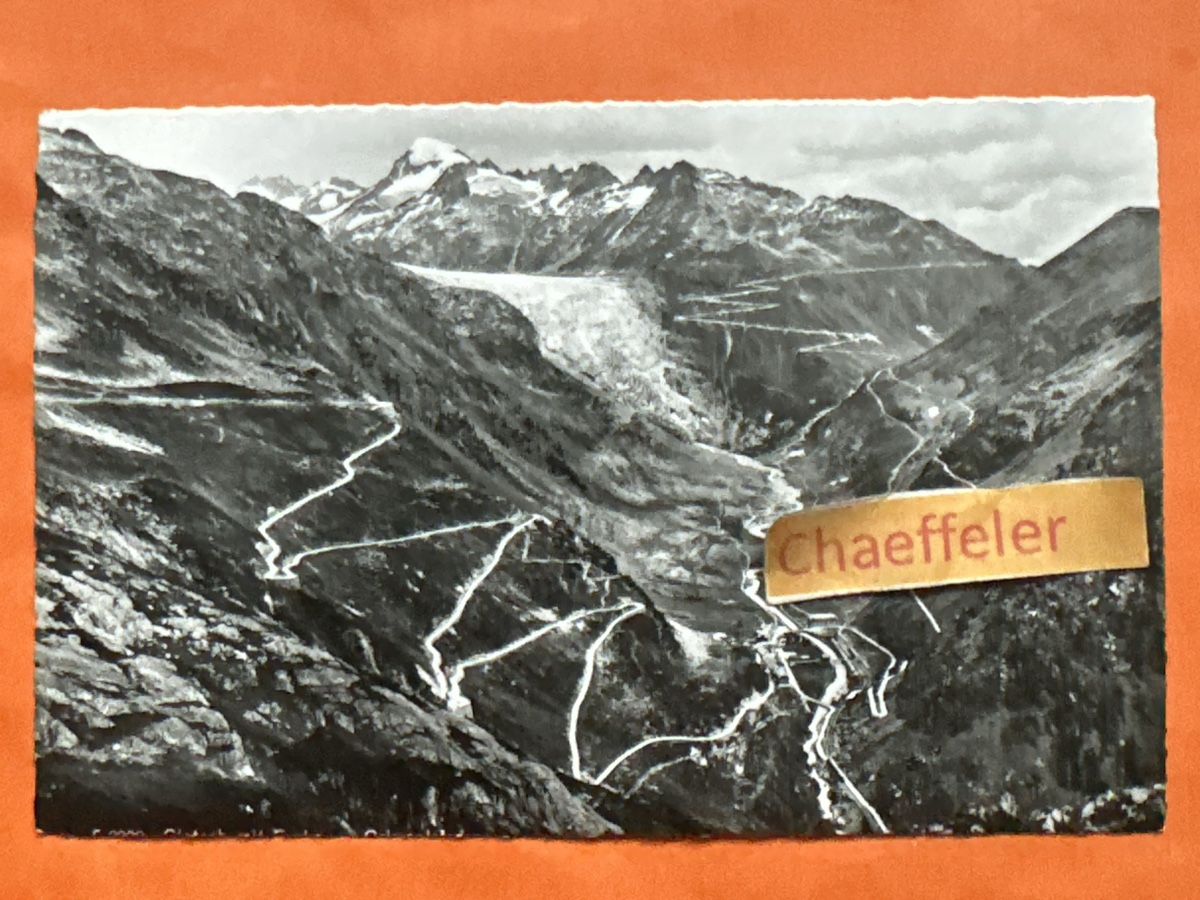 Cartoline postali: F 2909 Gletsch mit Grimsel u. Furkastrasse – Usato da Zürich venduto da Chaeffeler