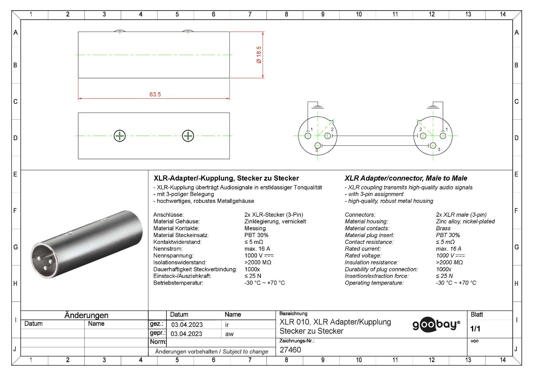 Unità & Adattatore: Audio Adapter, XLR-Kupplung, Stecker zu Stecker, Silber – Nuovo (secondo la descrizione) da Unterengstringen venduto da Tnovus 1