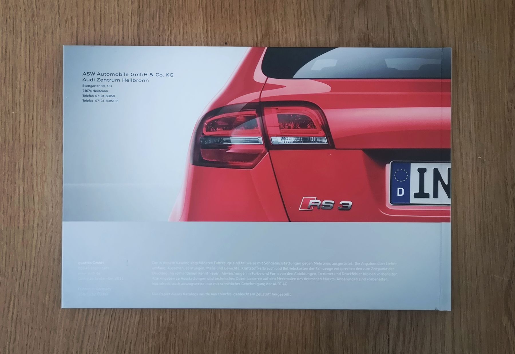 Audi Documenti: 2011 Audi RS3 Hardcover-Prospekt  – Usato da Niederbipp venduto da kevintifu20 1