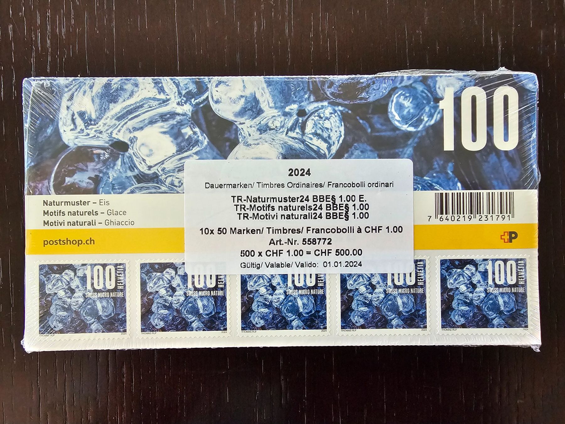 Tutti i francobolli: Briefmarken Naturmuster Eis 2024 500er Pack à CHF 1.00 – Nuovo e nell'imballaggio originale da Melchnau venduto da Rebeccas4900