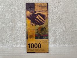 1000 Franken Note, Vergoldet, Replika Sammelstück Neu