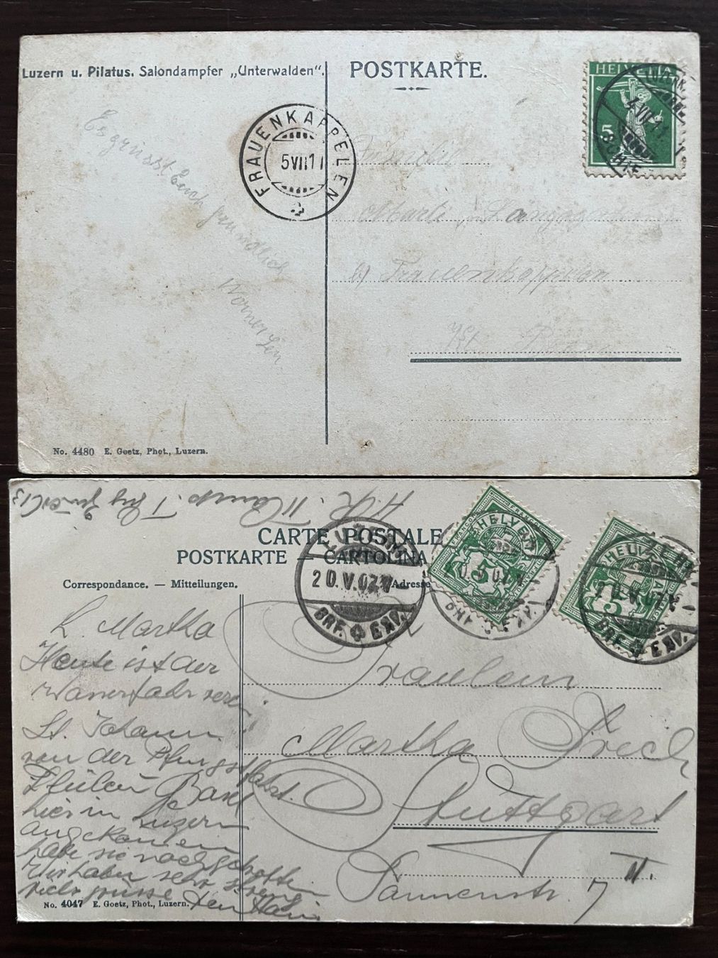 Cartoline postali: LUZERN Ansichten mit Dampfschiff, 4 Ansichtskarten – Usato da Wald ZH venduto da TLILEF 2
