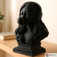 Stylish Black Bust with Headphones and Bubble Gum - 3D Print
