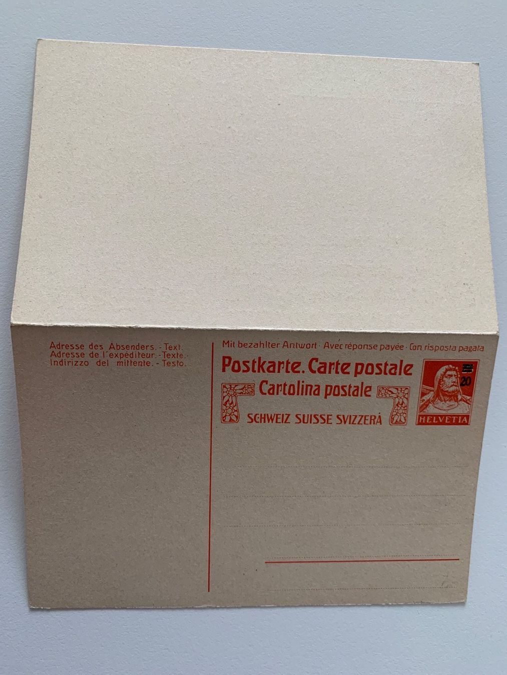 Tutti i francobolli: Doppelpostkarte mit eingedrucktem Wertzeichen blanco. – Usato da Willisau venduto da Repfuesch