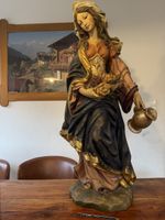 ANTIQUE 1 m HAND CARVED WOOD PATRON SAINT ELIZABETH STATUE