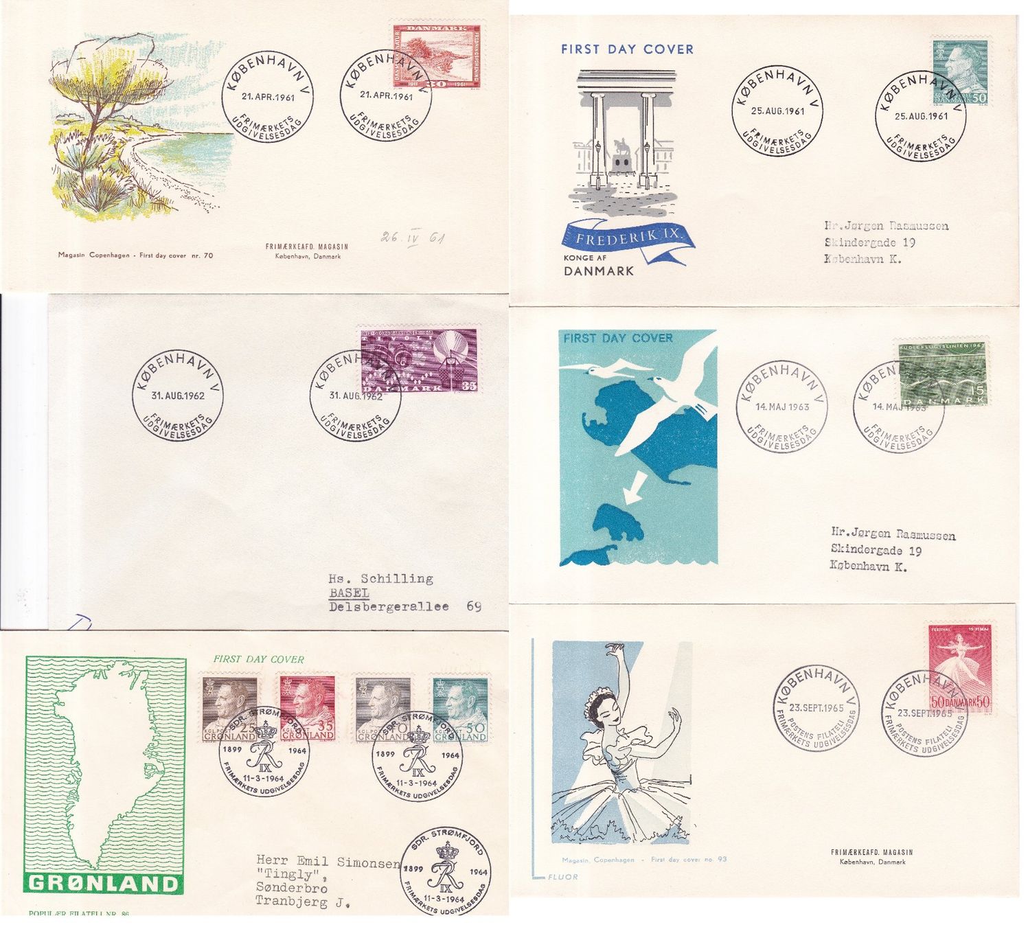 Tutti i francobolli: 54 Stk. FDCs, 1.Tagsbriefe "Dänemark" ab 1947 – Usato da Münchwilen AG venduto da Nesar 5
