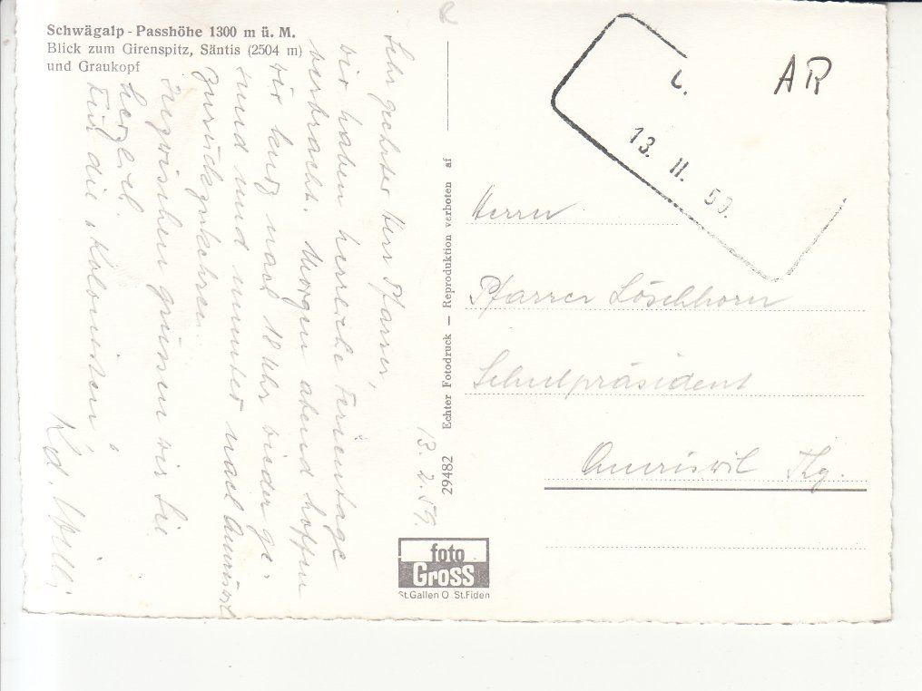 Cartoline postali: Schwägalp 1959 – Usato da Bürglen TG venduto da StampGraf 1