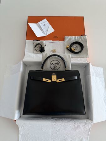 Hermès Kelly  Sellier  schwarz /Gold wie neuwertiger Zus.