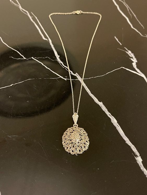 Charmant Pendentif en Argent Massif Forme Navette avec strass