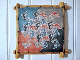 MC Escher Fische Mosaik Seiden Malerei Natur Holz Rahmen B)