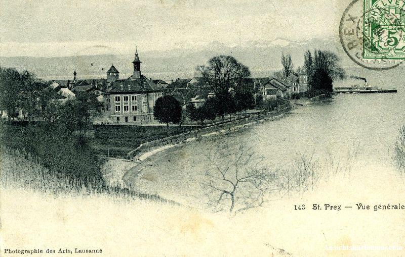 Ansichtskarten: St. Prex - vue générale + 1906 – Gebraucht aus Emmenbrücke von teestube