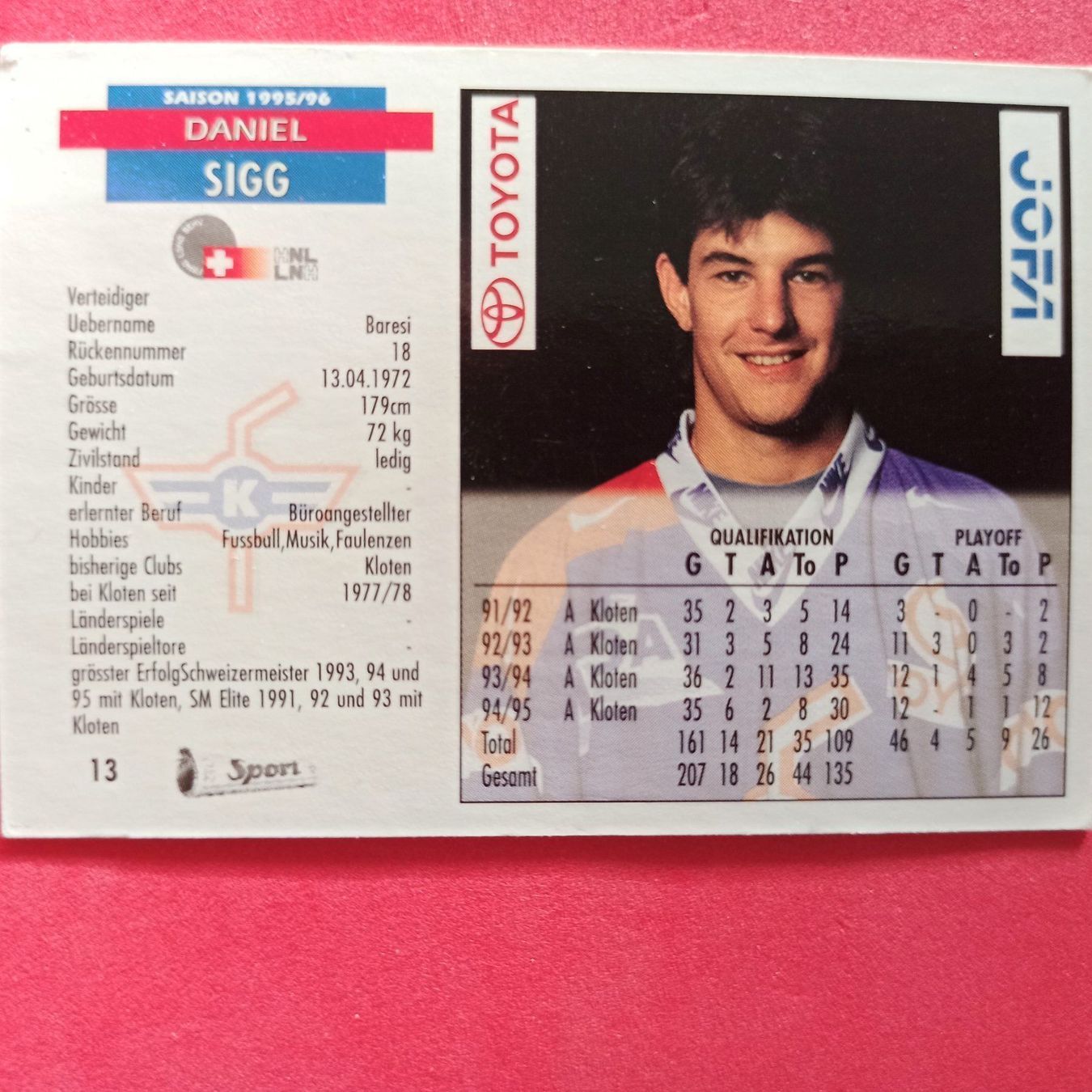 Carte collezionabili: Daniel Sigg - EHC KLOTEN - 1995/96 – Usato da Dübendorf venduto da kb86_MOVIE 1