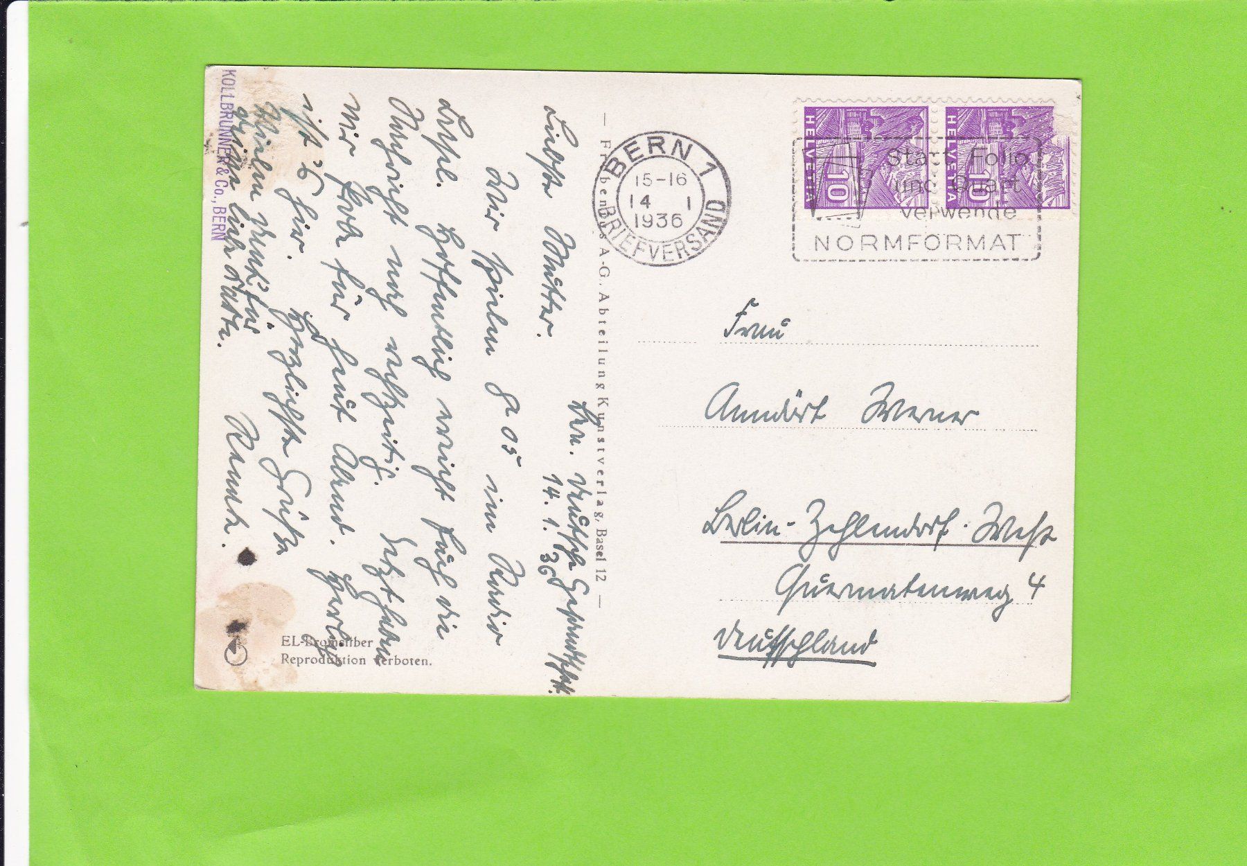Cartoline postali: Bern vom Rosengarten aus.1936 – Usato da St. Peterzell venduto da neckertal 1
