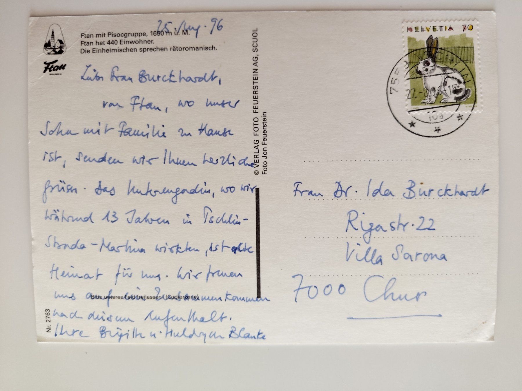 Cartoline postali: Ftan, Graubünden - Selten! dat. 1996 – Usato da Ohmstal venduto da Lebensfreude05 1