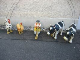 Figuren Set 5teilig Bauernhof Kühe Hühner Alphornbläser