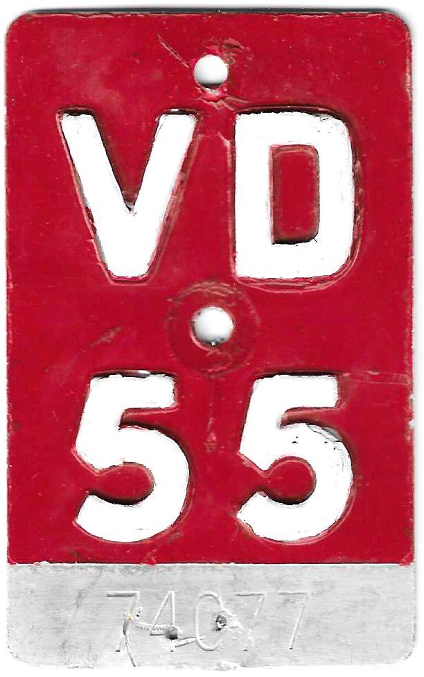 Schilder: Velonummer 1955 Waadt Vaud VD 55 – Gebraucht aus Bülach von bauchnuschti2