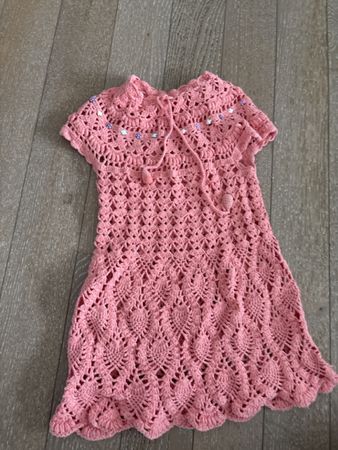 Girls crochet dress pink short sleeve good condition