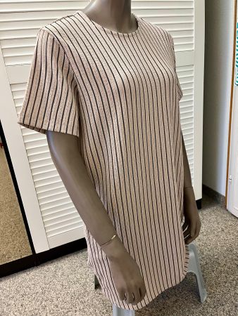 leichtes Kurzarmkleid GrM 40, beige/schwarz gestreift, NEU