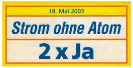 Klebbild Strom ohne Atom Abstimmung vom 18.Mai 2003