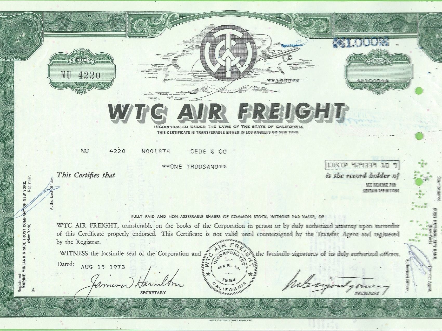 Toutes les monnaies: WTC Air Freight, 1973 – D'occasion à Zürich par t24_de