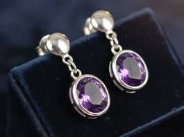 Silber 925 Amethyst Zirkonia Ohrringe (rhodiniert) - Neu