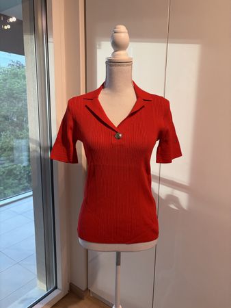 Tommy Hilfiger Red Ribbed Knit Polo Shirt, Size L