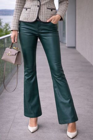 ARMA pantaloni in vera pelle verde – lamb leather – flare fi