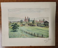 Original Aquarell Landschaft Landschaftsmalerei Kunst 1948