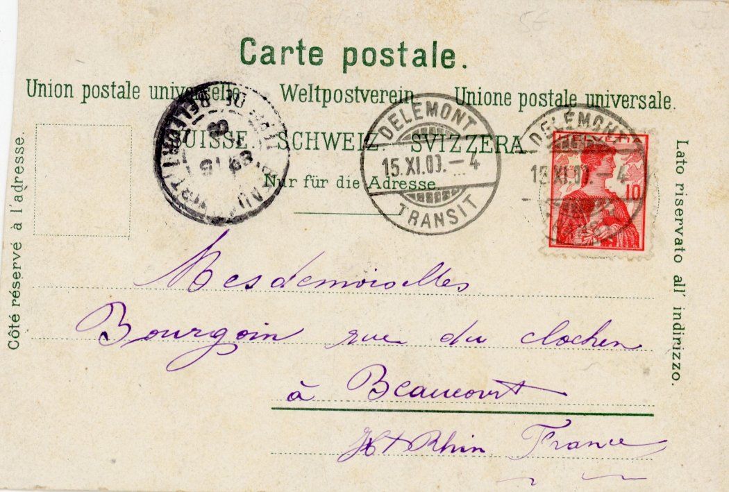 Ansichtskarten: Delemont   JU        en  1 9 0 7 – Gebraucht aus Brig von Valcards54 1