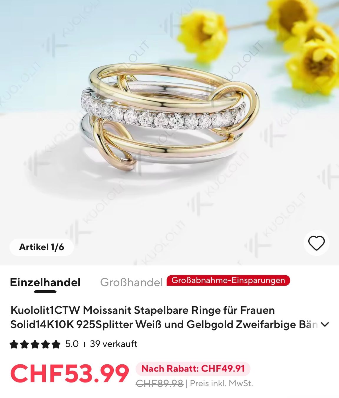 Anelli: Ring Gold trinity - 925 Silber vergoldet – Nuovo e nell'imballaggio originale da Neerach venduto da irasan 2