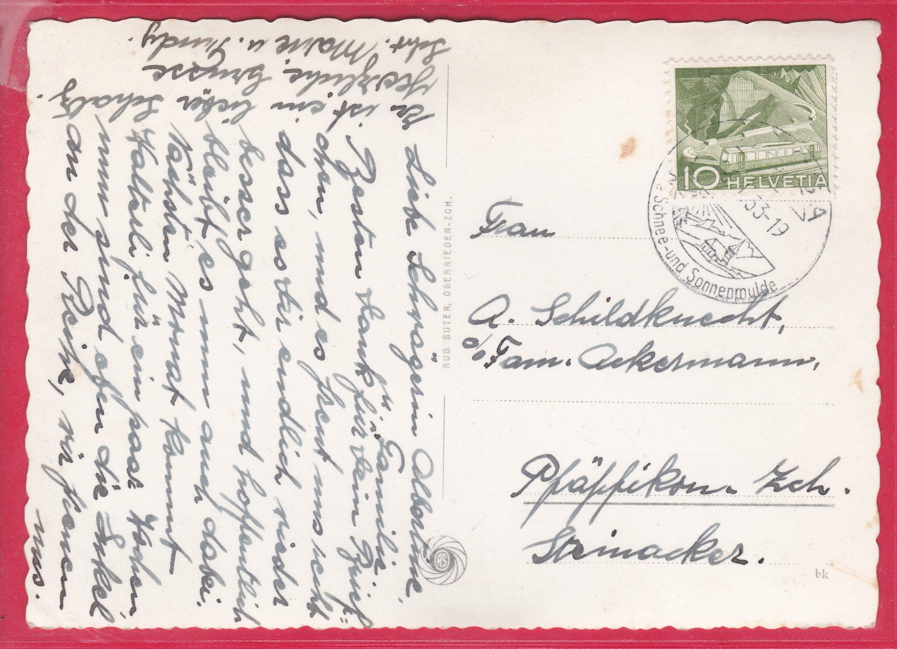 Cartoline postali: AROSA, 26.1.1955 – Usato da Oberrieden venduto da Gebirgsstelze 1