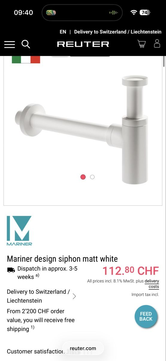 Rubinetteria: Design Siphon Matt Weiss Metall Neu – Nuovo e nell'imballaggio originale da Basel venduto da pet_jr2z