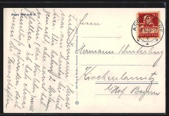 Cartoline postali: Arosa, Ortschaft vom Schnee bedeckt, Ber – Usato da Berlin venduto da bartko-reher 1