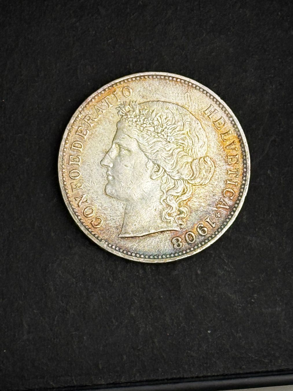 Alle Münzen: 5 Franken 1908 B Silber – Gebraucht aus Oberwil (Dägerlen) von Kurkuma 1