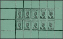 50 Fr. Fiskalmarken der Gemeinde HERZOGENBUCHSEE im Bogen